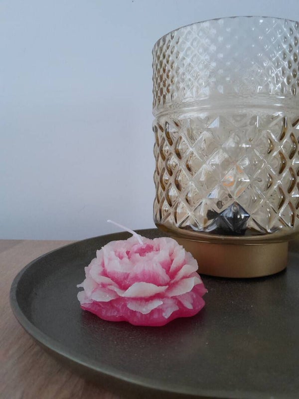 Kaars bloem roze/wit