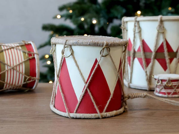 Vintage Tromme m. læder håndlavet H12/Ø15 cm antique cherry