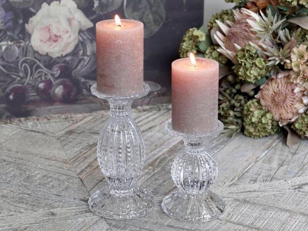 Lysestage sæt m. perlekant Klart glas