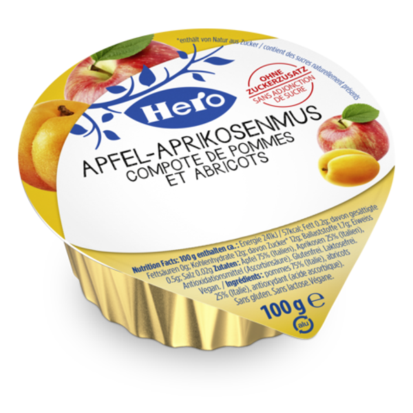 Apfel-/Aprikosenmus ohne Zucker Portionen 120x100g