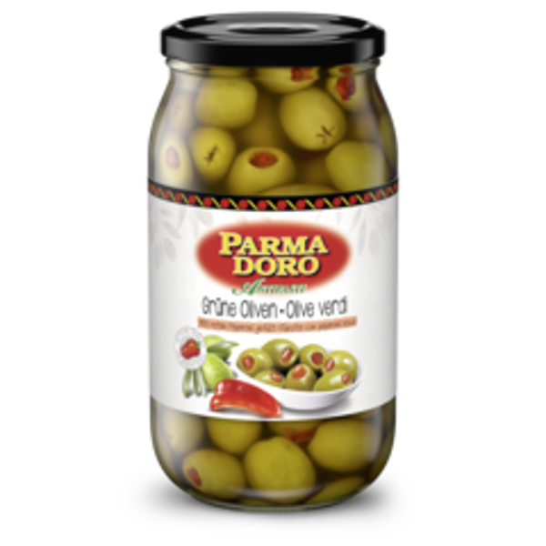 Parmadoro Oliven mit Peperoni 4x980g