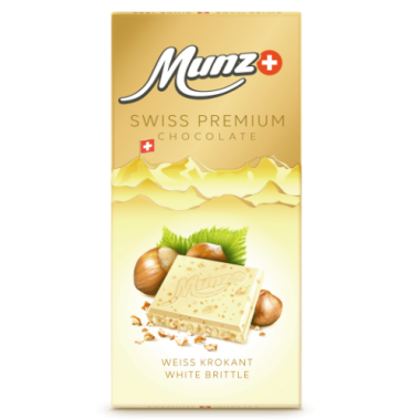 Munz Tafelschokolade Swisss Premium Weiss Krokant 100g