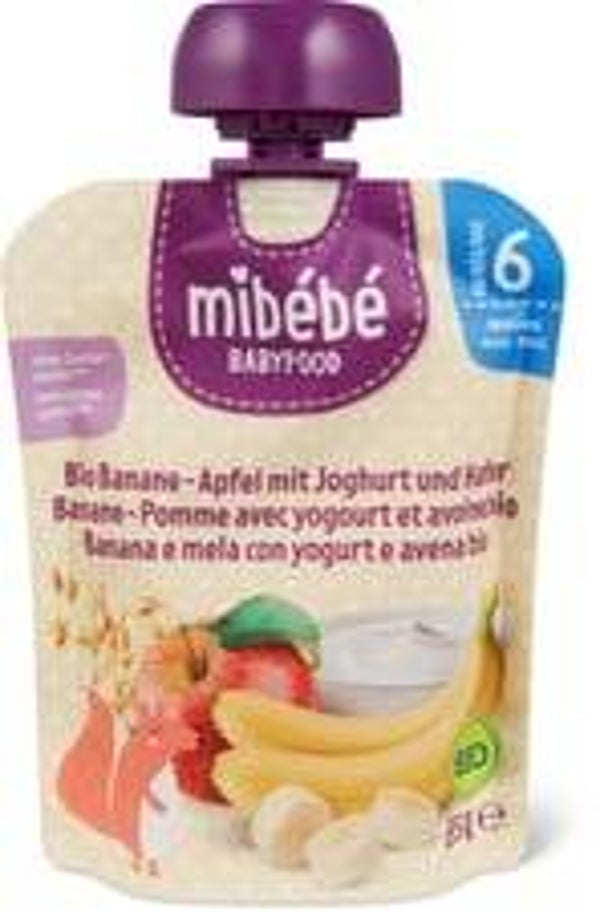 Mibebe Bio Babbyfood Quetschbeutel Banan, Apfel, Joghurt+Hafer