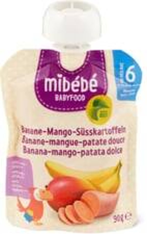 Mibebe Bio Babyfood Quetschbeutel Banane-Mango-Süsskartoffeln