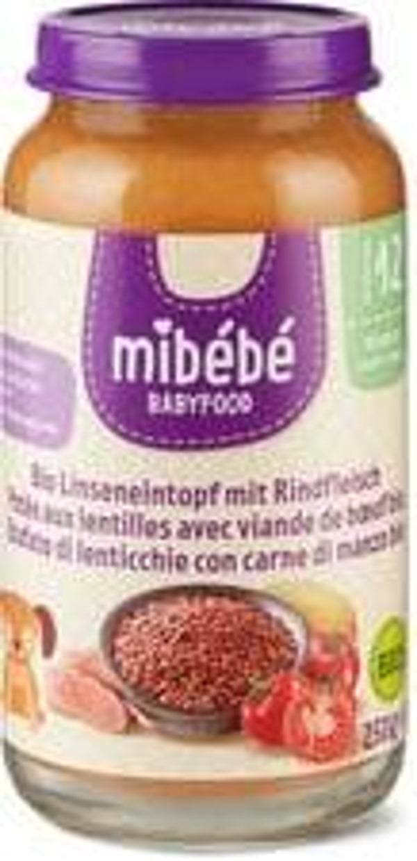 Mibebe Bio Babyfood Babygläschen mit Linseneitopf+Rindfleisch
