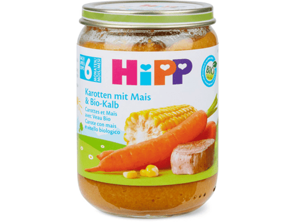 Bio Babygläschen mit Karotten, Mais Und Bio-Kalb