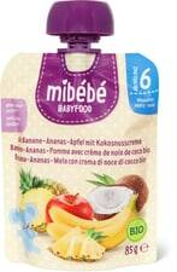 Mibebe Bio Babyfood Quetschbeutel Banane, Ananas+Apfel