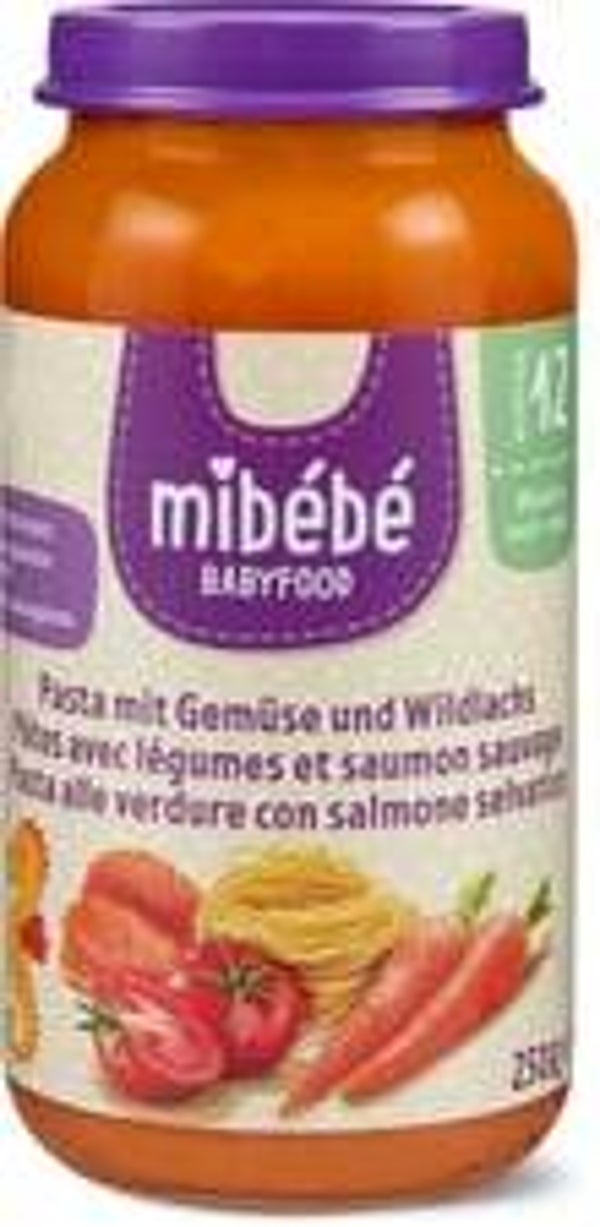 Mibebe Bio Babyfood Babygläschen Pasta mit Gemüse+Wildlachs