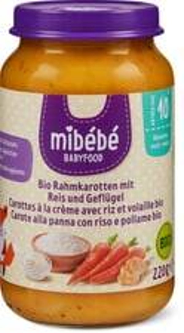 Mibeb Bio Babyfood Babygläschen Rahmkarotten mit Reis+Geflügel
