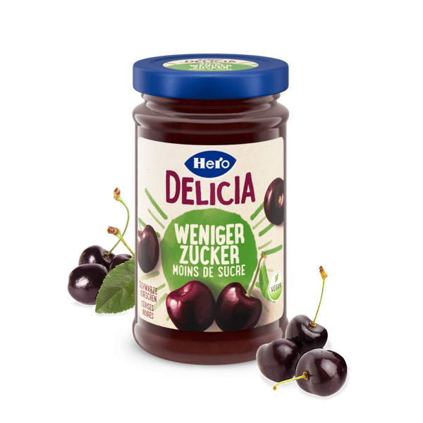 Hero Konfitüre schwarze Kirsch Delicia Weniger Zucker