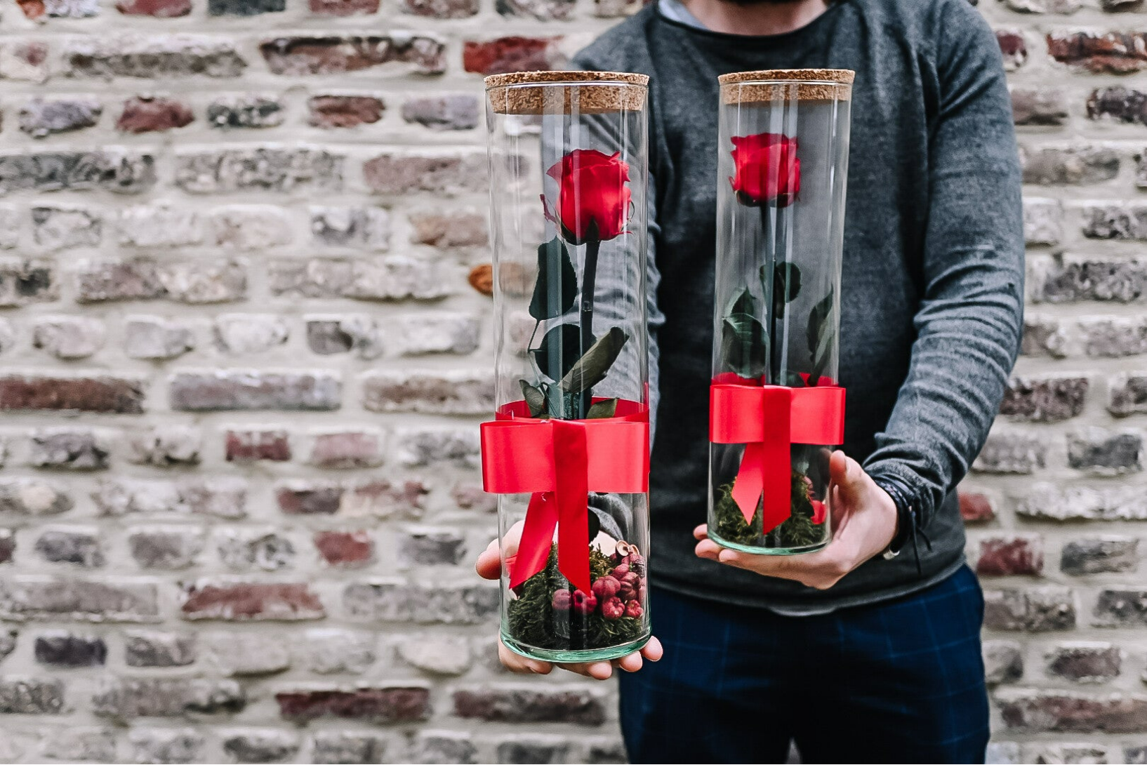 Altijd blijvende roos in tube, 35 cm hoog