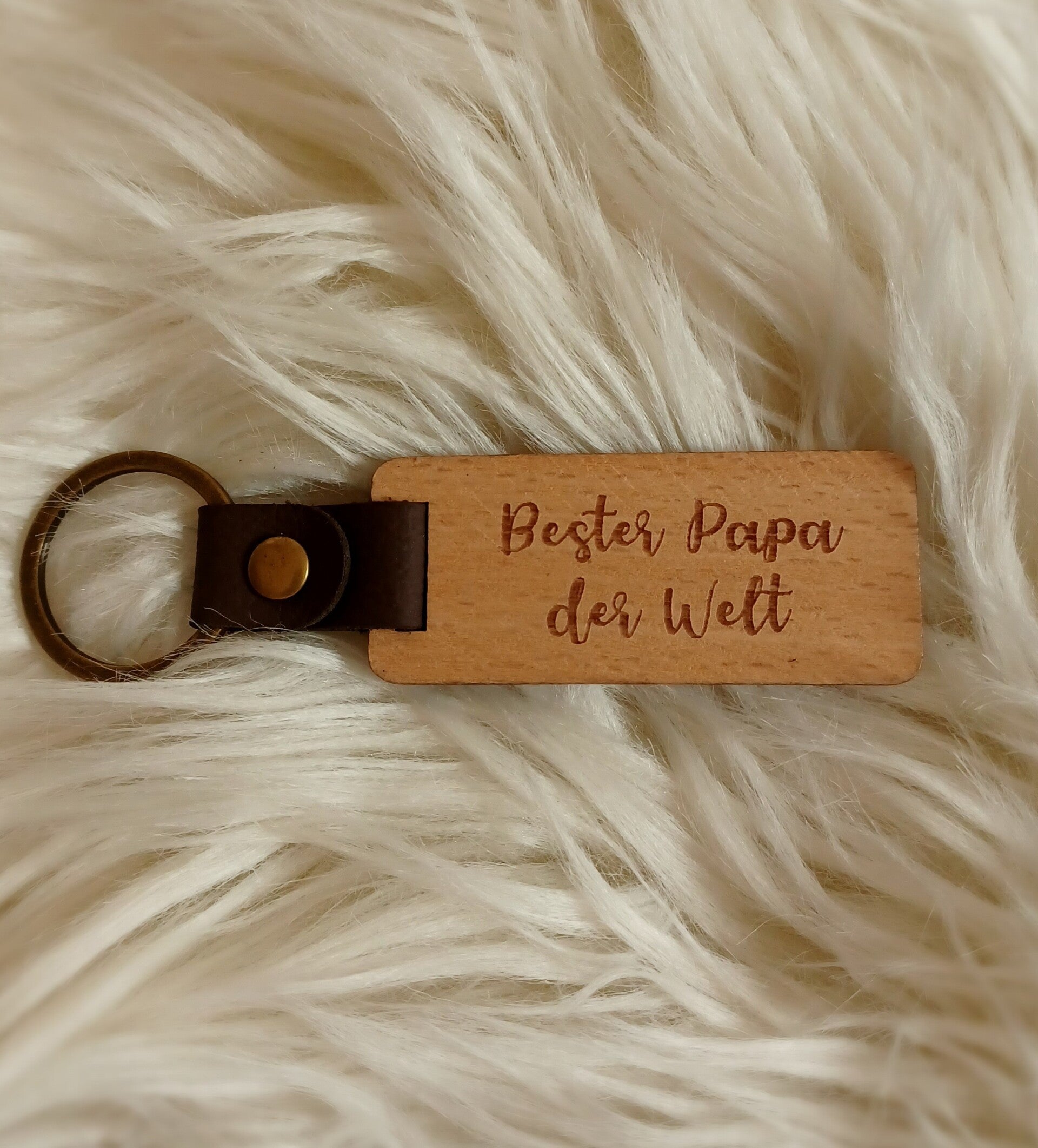 Schlüsselanhänger Holz rechteckig Leder