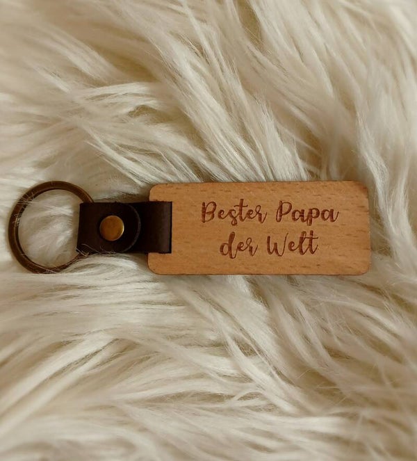 Schlüsselanhänger Holz rechteckig Leder