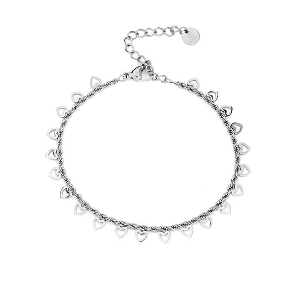 Gedraaide armband met open hartjes Zilver
