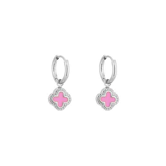 oorringen Klaver Pink/Zilver