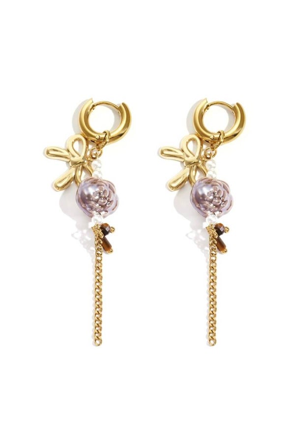 oorbellen met strik, bloem & ketting
