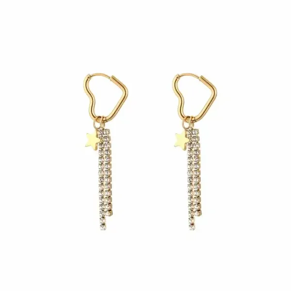 Hartje met strass en ster oorbellen