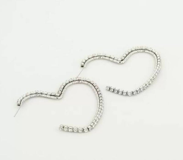 Oorbellen Hart Strass zilver