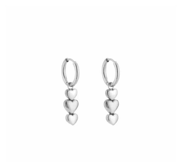 Oorbellen 3 hartjes zilver