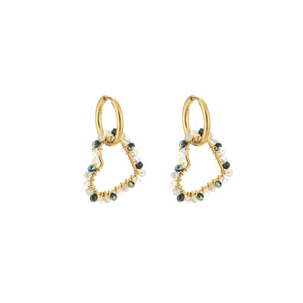 Oorbellen hart met kraaltjes Grey