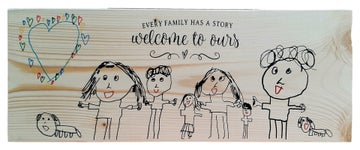 kindertekening op hout laten zetten