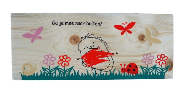 kindertekening op hout laten zetten