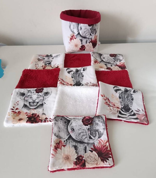 Lingettes savane bordeaux avec sa panière