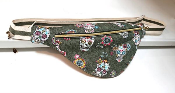 Sac banane tête de mort kaki