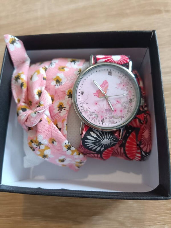 Montre rose papillon