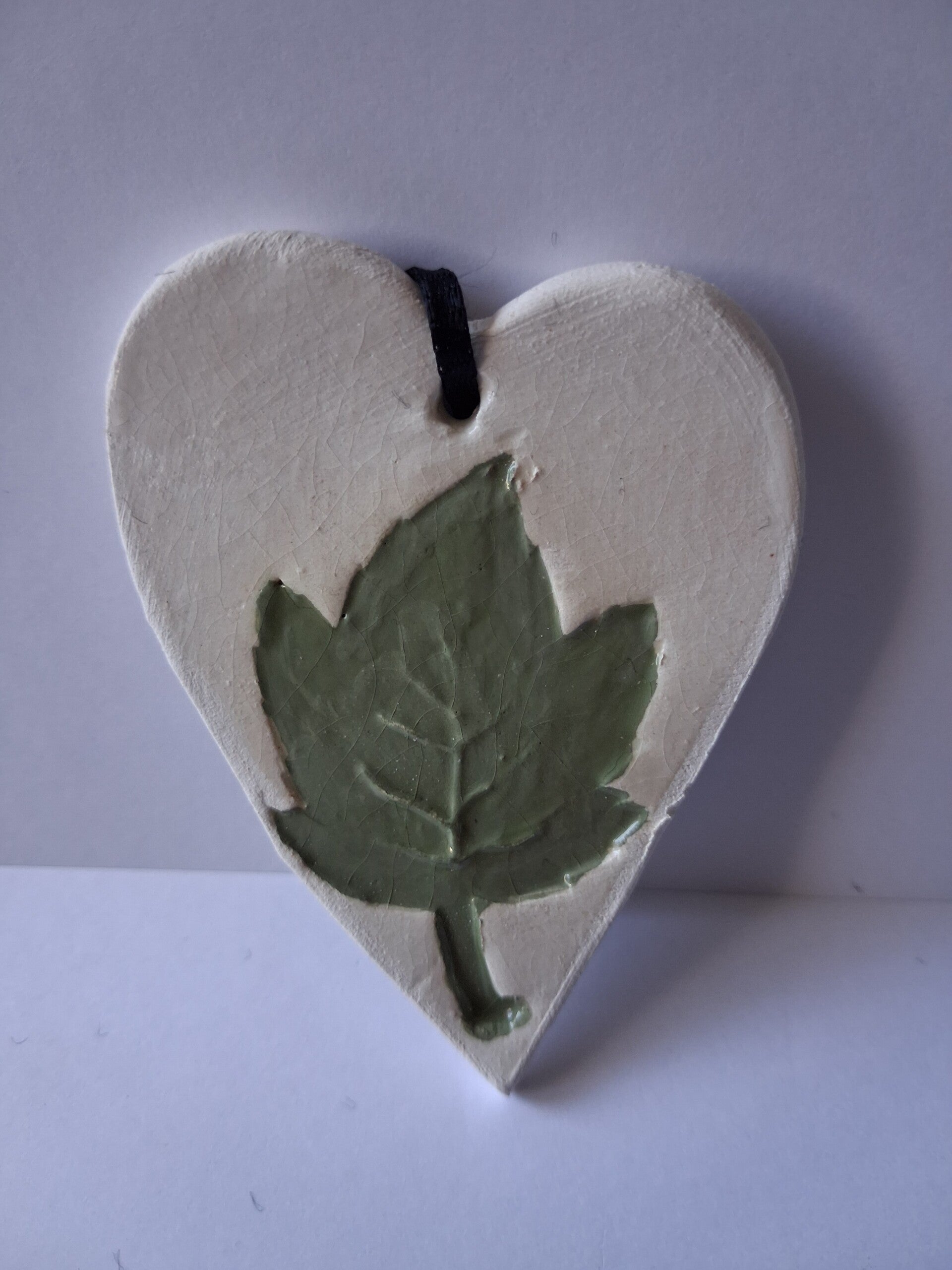 Coeur pendentif : Motif grande feuille verte