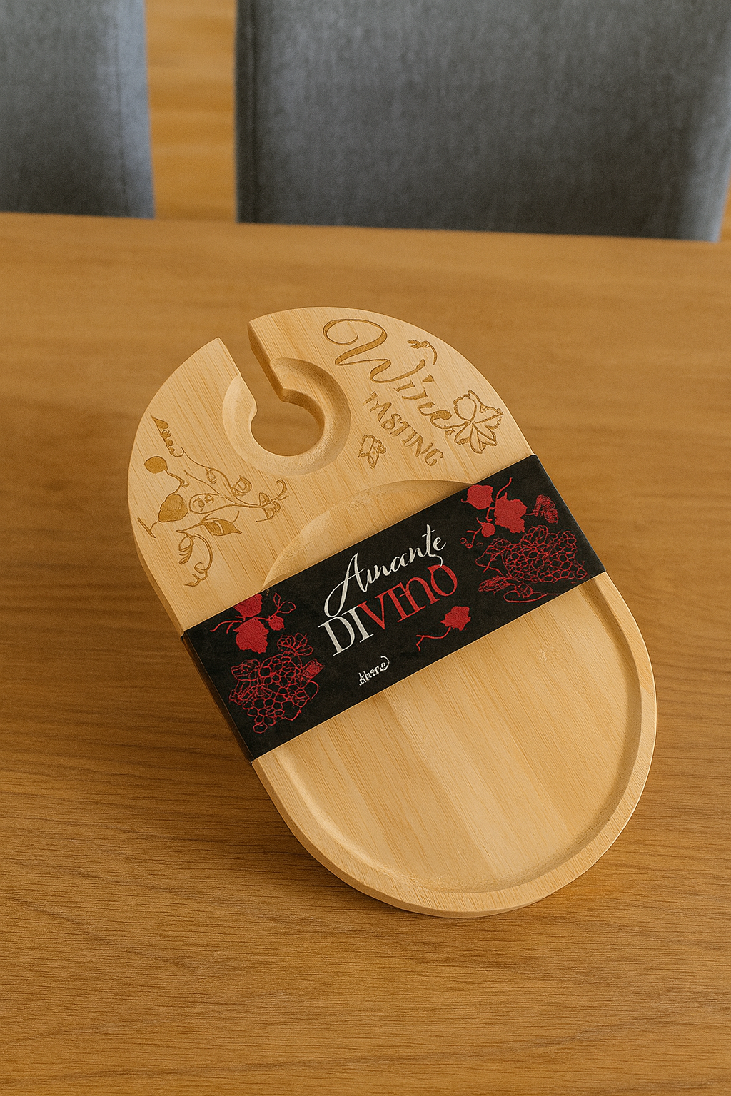 Vassoio in Legno per Aperitivo con Porta Calice – “Amante DiVINO”