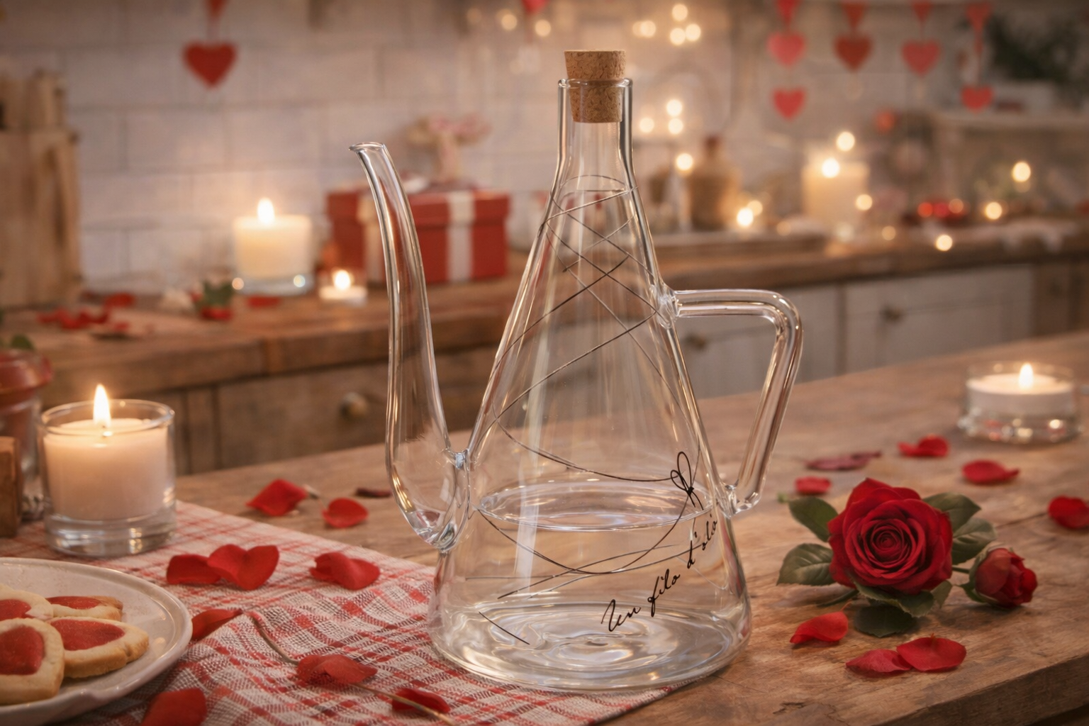 Oliera in Vetro 600 ml con Tappo in Sughero – Design Elegante Decorato