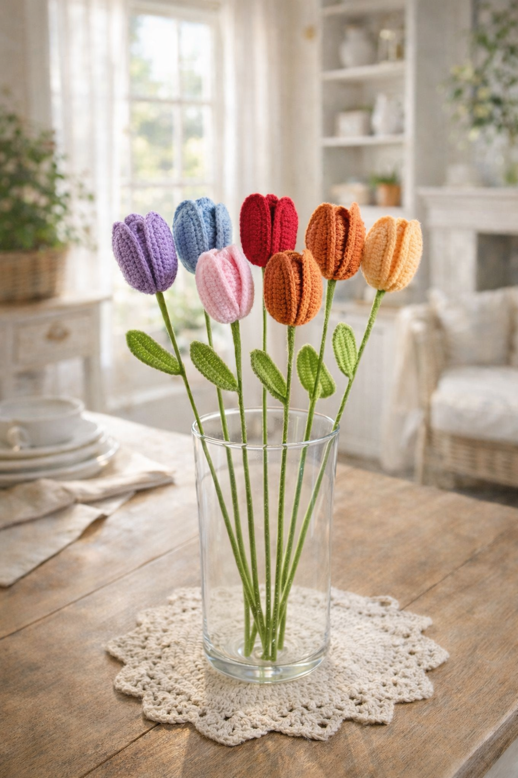 Tulipani Decorativi all’Uncinetto – Fiore Artigianale in Crochet