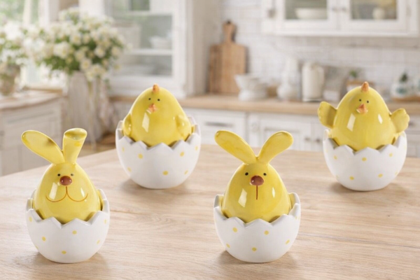 Portauovo Pasquale in Ceramica con Coniglietto e Pulcino