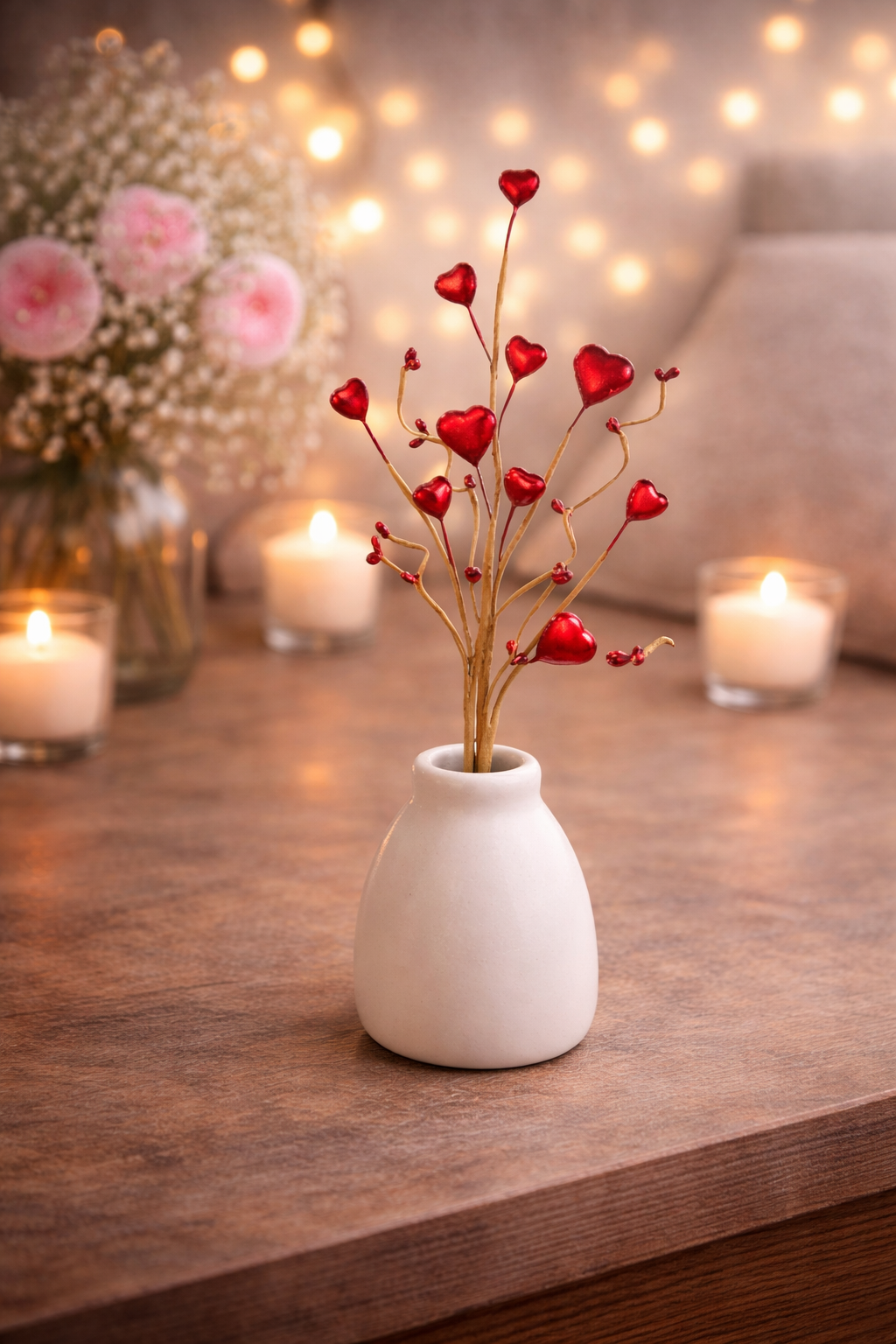 Ramo Decorativo Modellabile con Cuori Rossi – San Valentino