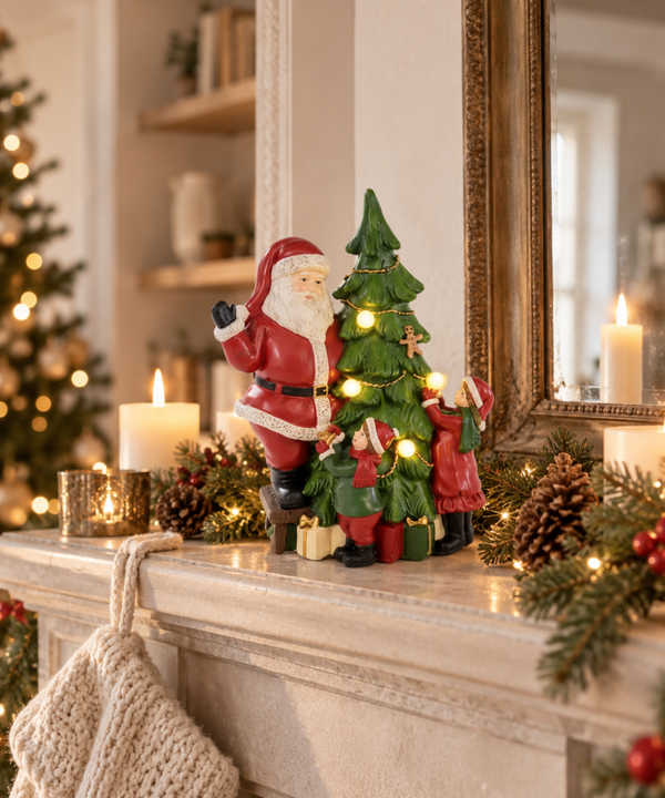 Decorazione Natalizia Babbo Natale con Albero e Luci LED