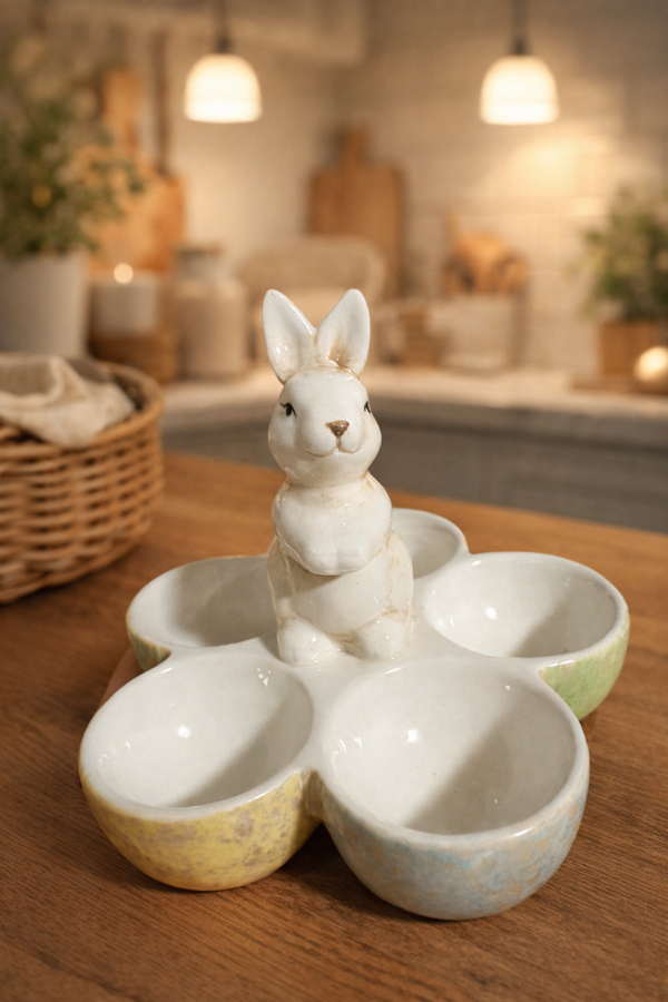 Porta Ovetti di Pasqua in Ceramica con Coniglietto – Ciotolina Decorativa