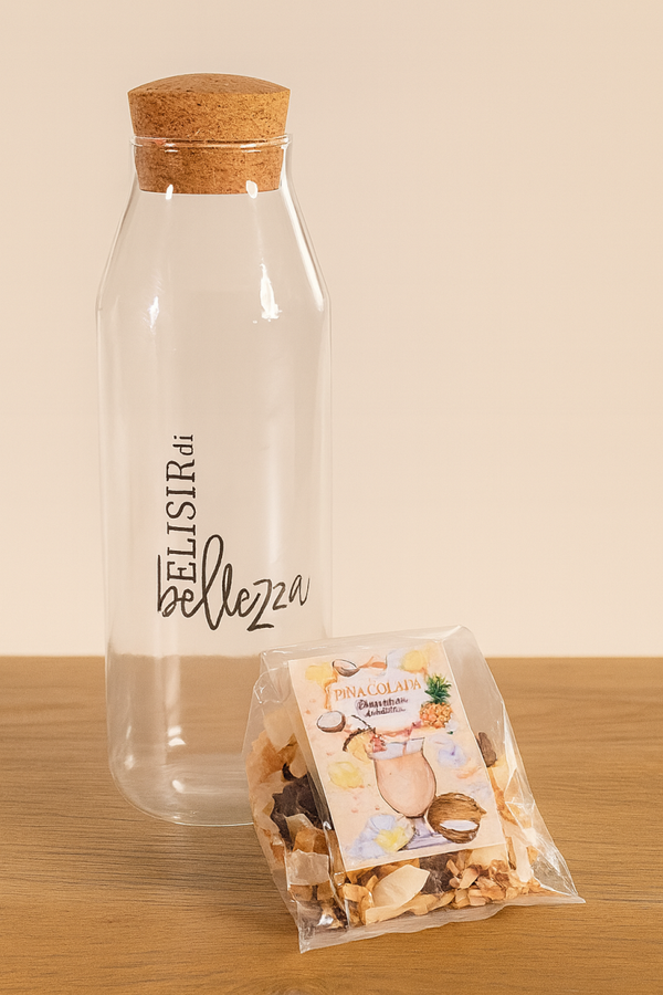 Bottiglia in Vetro da 1,2 L con Tisana “Elisir di Bellezza” – Per Infusi a Freddo e a Caldo