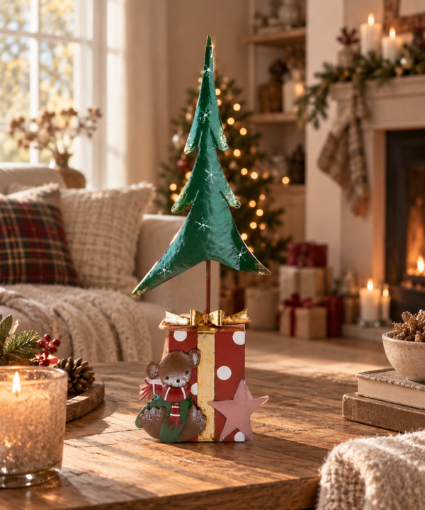 Albero di Natale Decorativo in Metallo con Orsetto – 80 cm