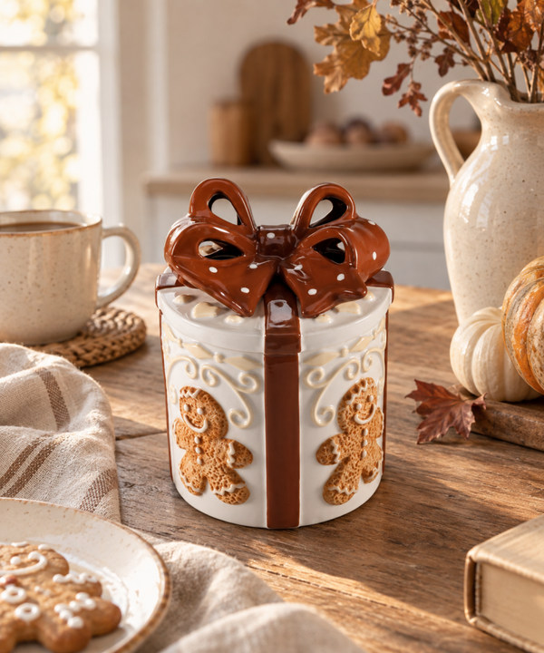 Barattolo Natalizio in Ceramica con Omino Pan di Zenzero