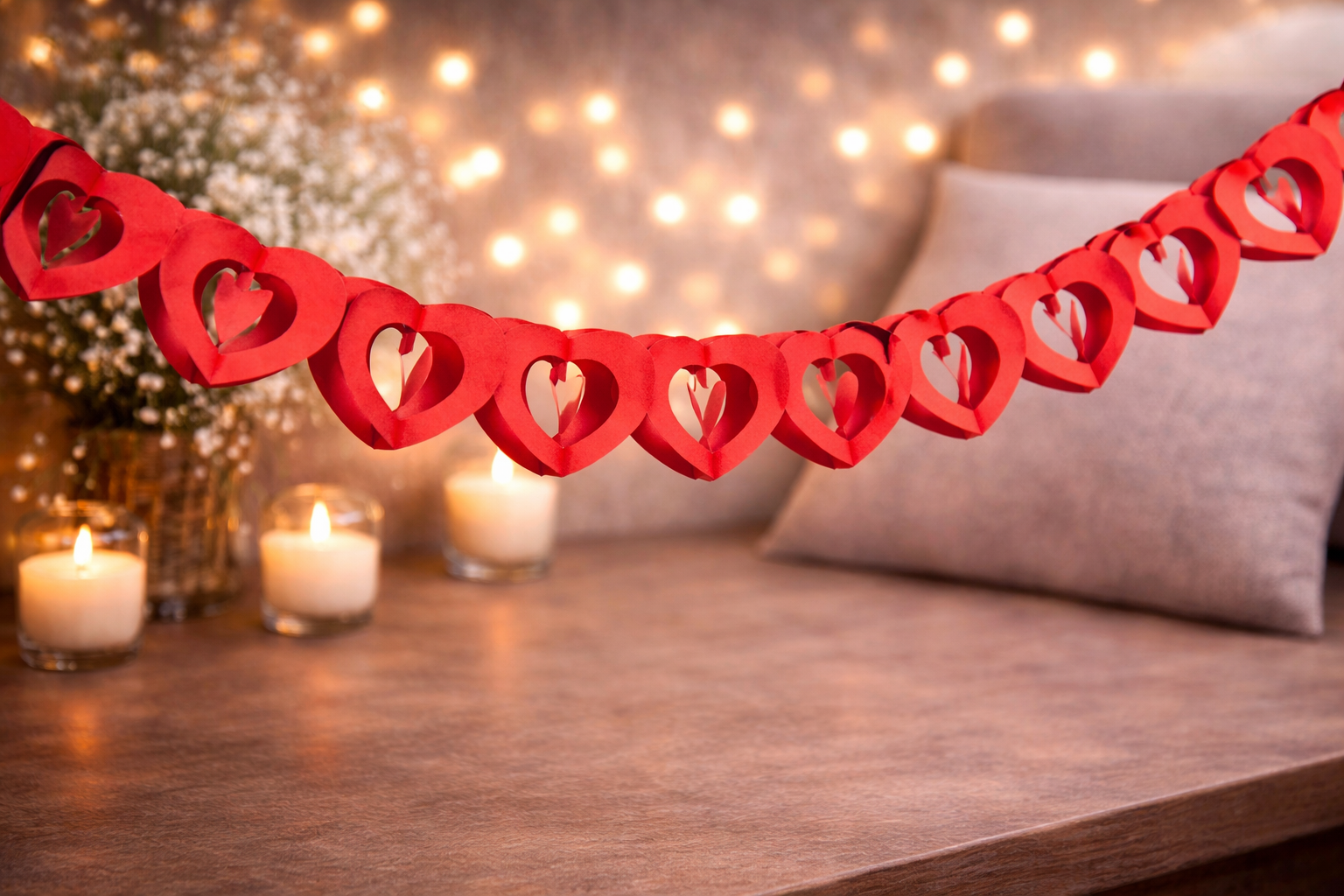 Ghirlanda Decorativa Cuori Rossi – 3 Metri