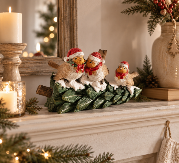 Decorazione Natalizia con Uccellini su Albero in Resina
