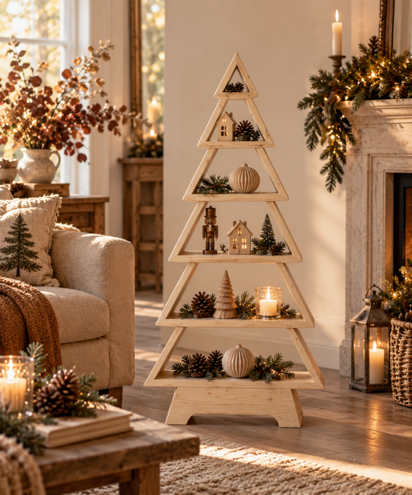 Albero di Natale in Legno con 6 Mensole Movibili