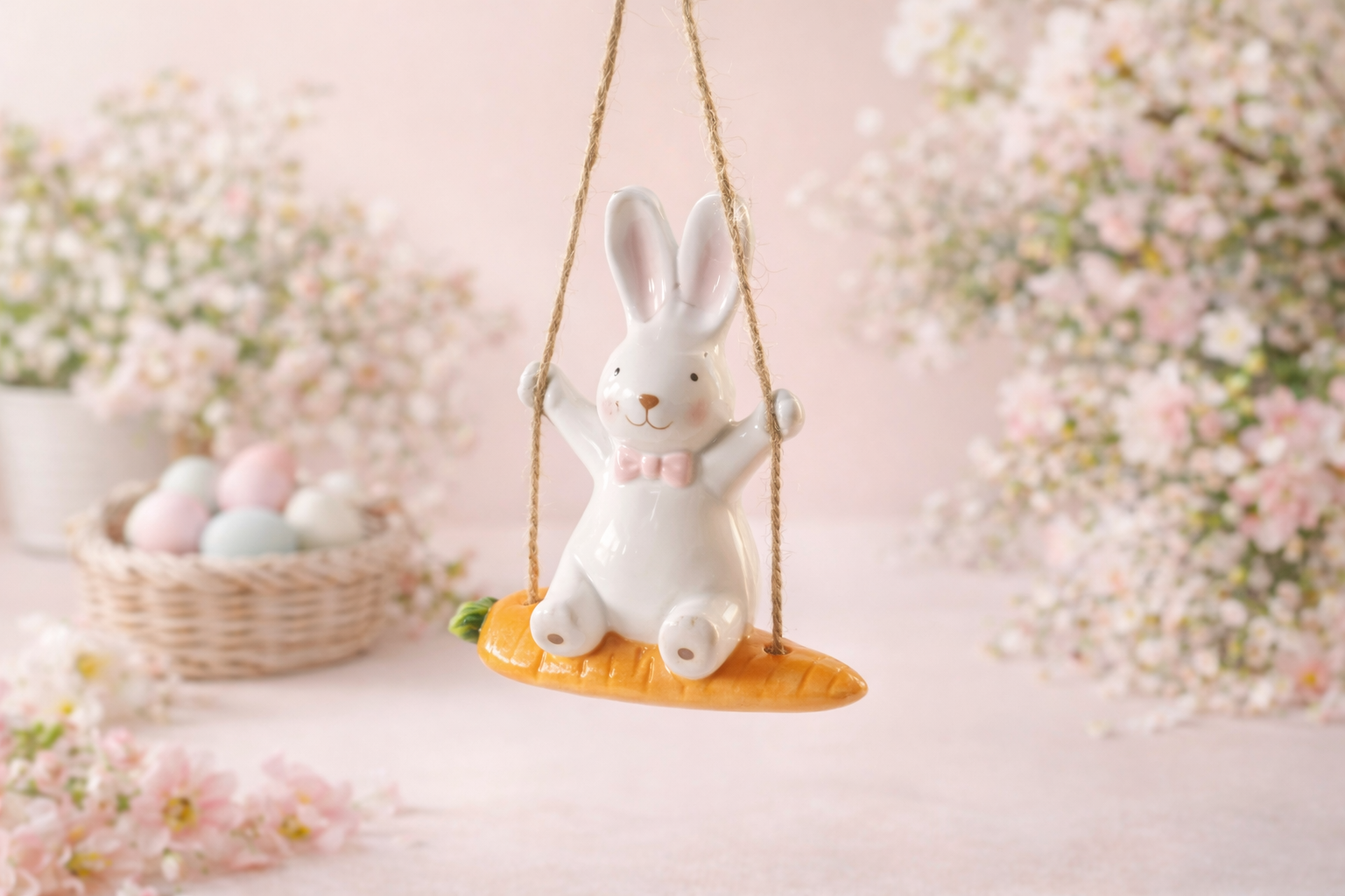 Coniglietto su Altalena a Carota in Ceramica