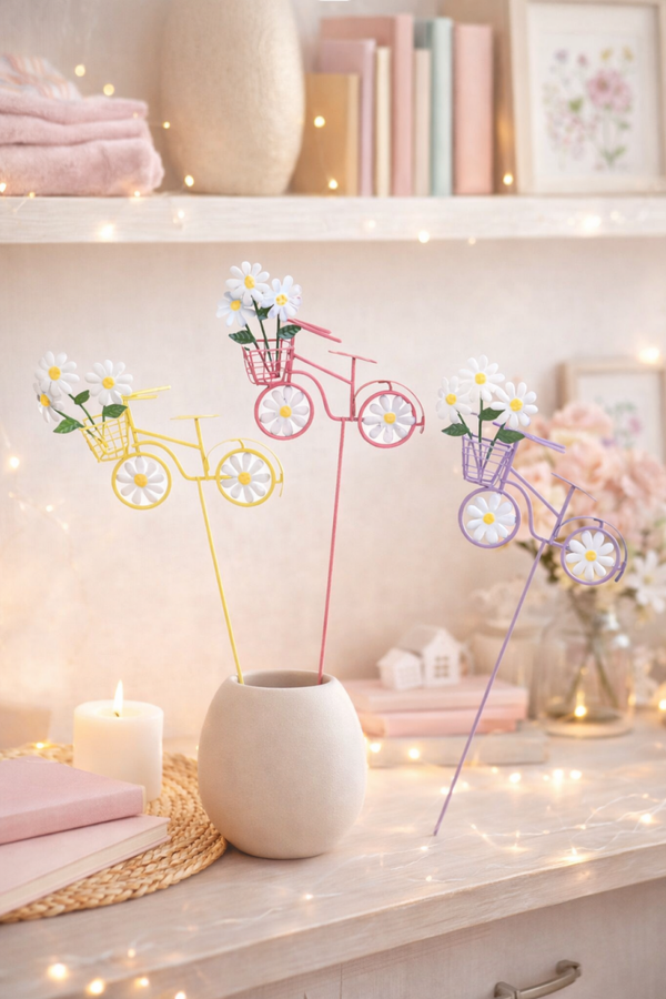 Bicicletta con Margherite – Pick Decorativo per Piante