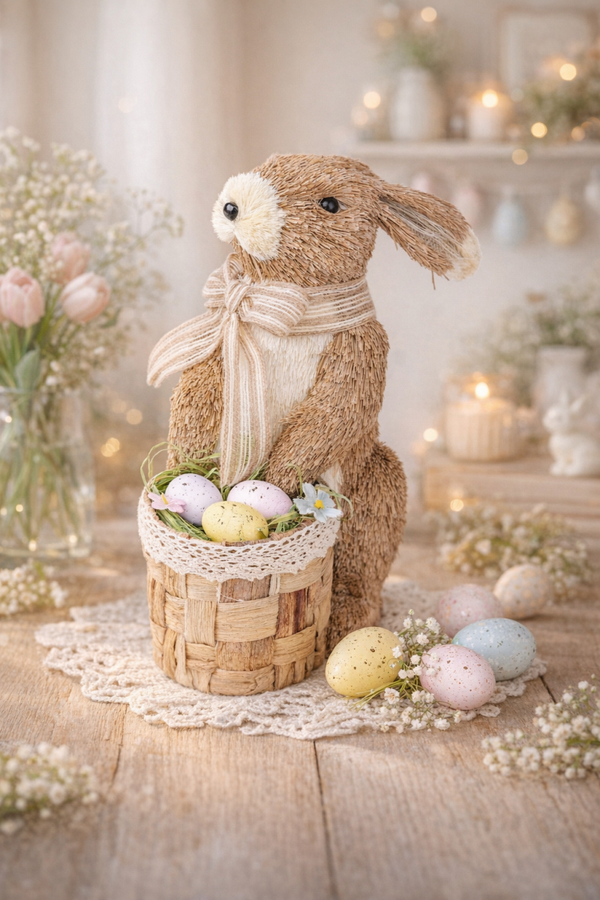 Coniglietto Pasquale Decorativo con Cestino e Uova