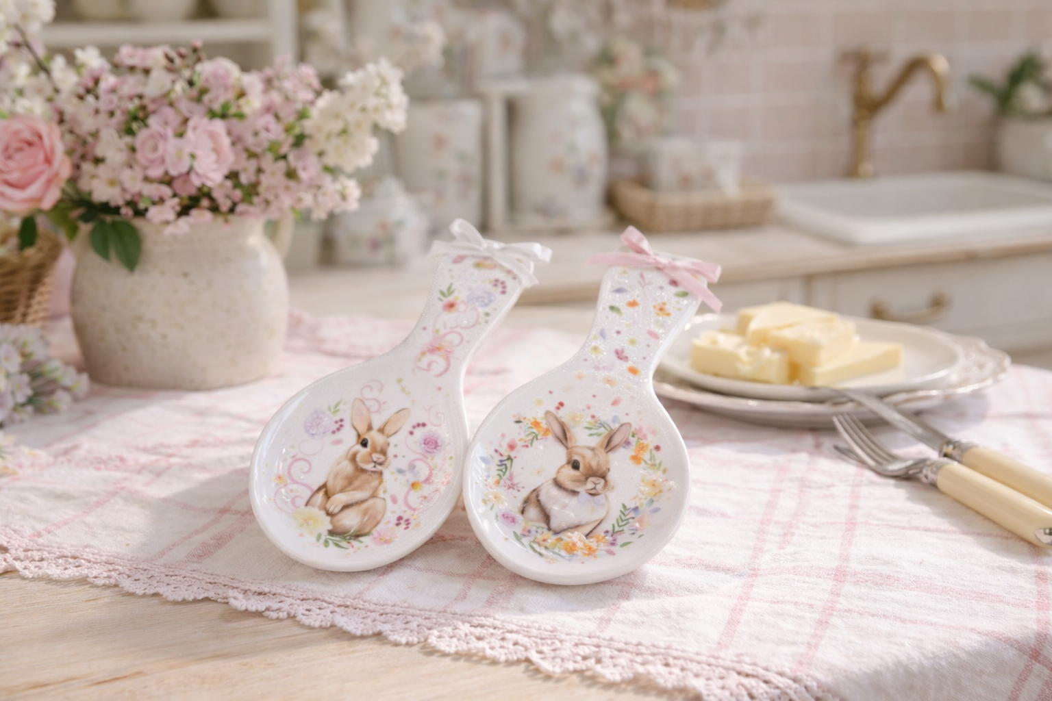 Poggiamestolo in Ceramica con Coniglietto