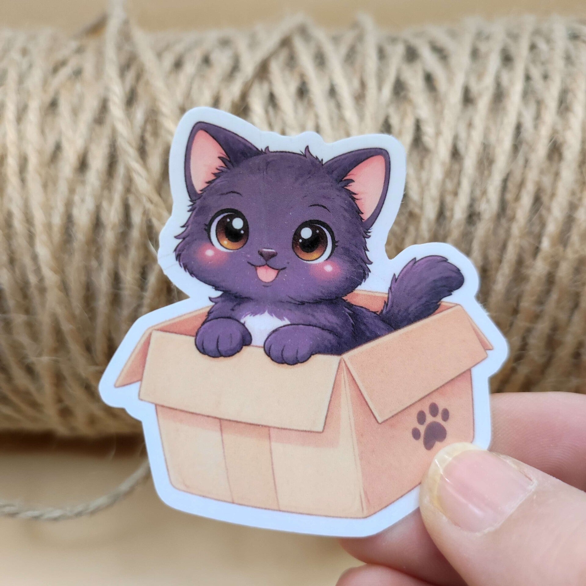 Kawaii Sticker – Katze im Karton