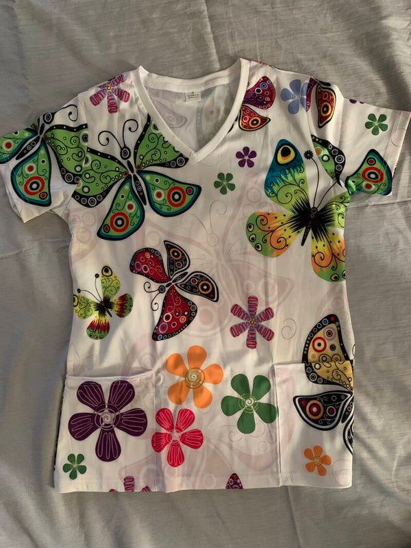 V Neck Butterfly's & Flowers
