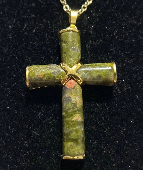 Green Jasper Cross Necklace